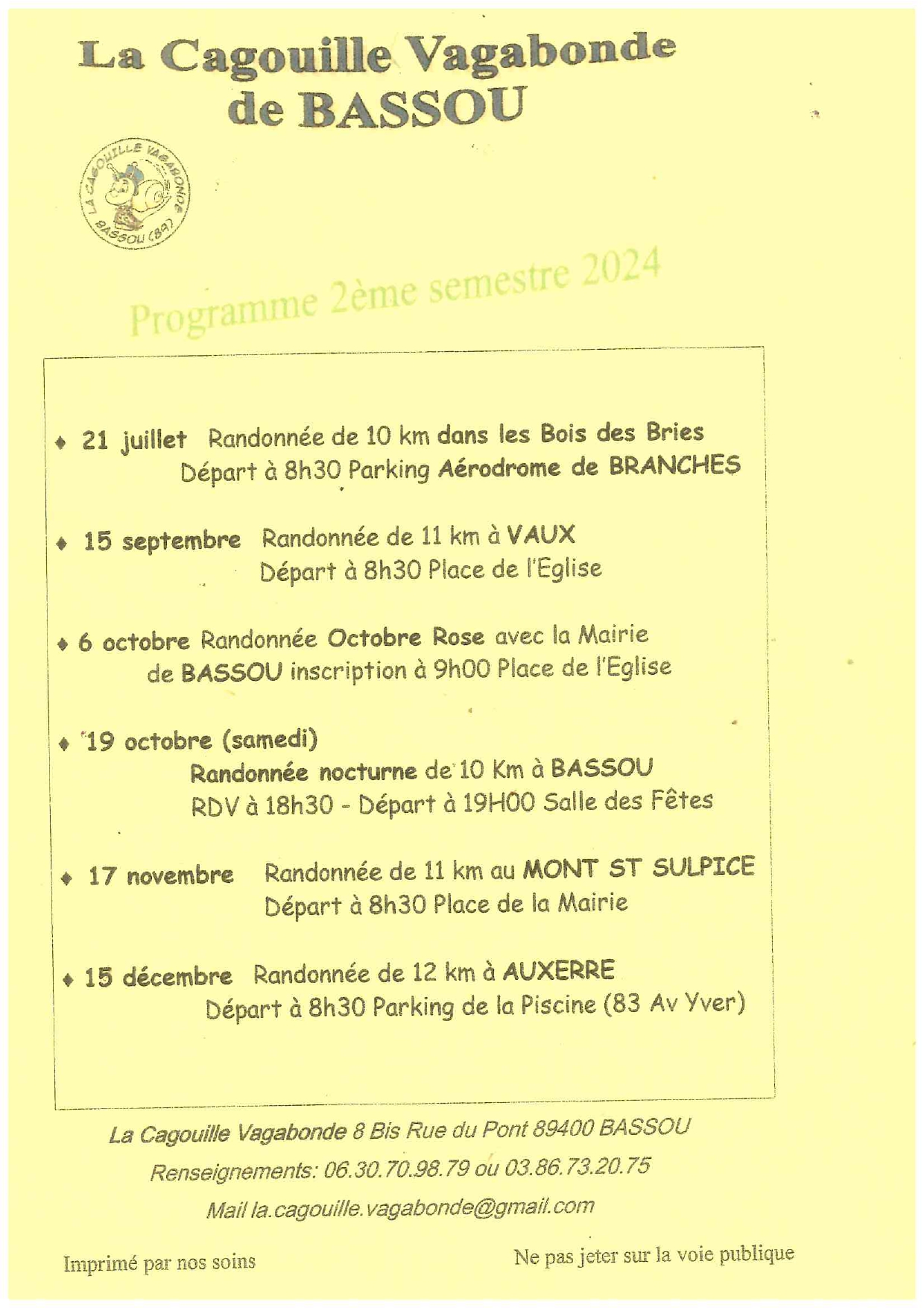 La Cagouille Vagabonde - Programme 2ème semestre 2024