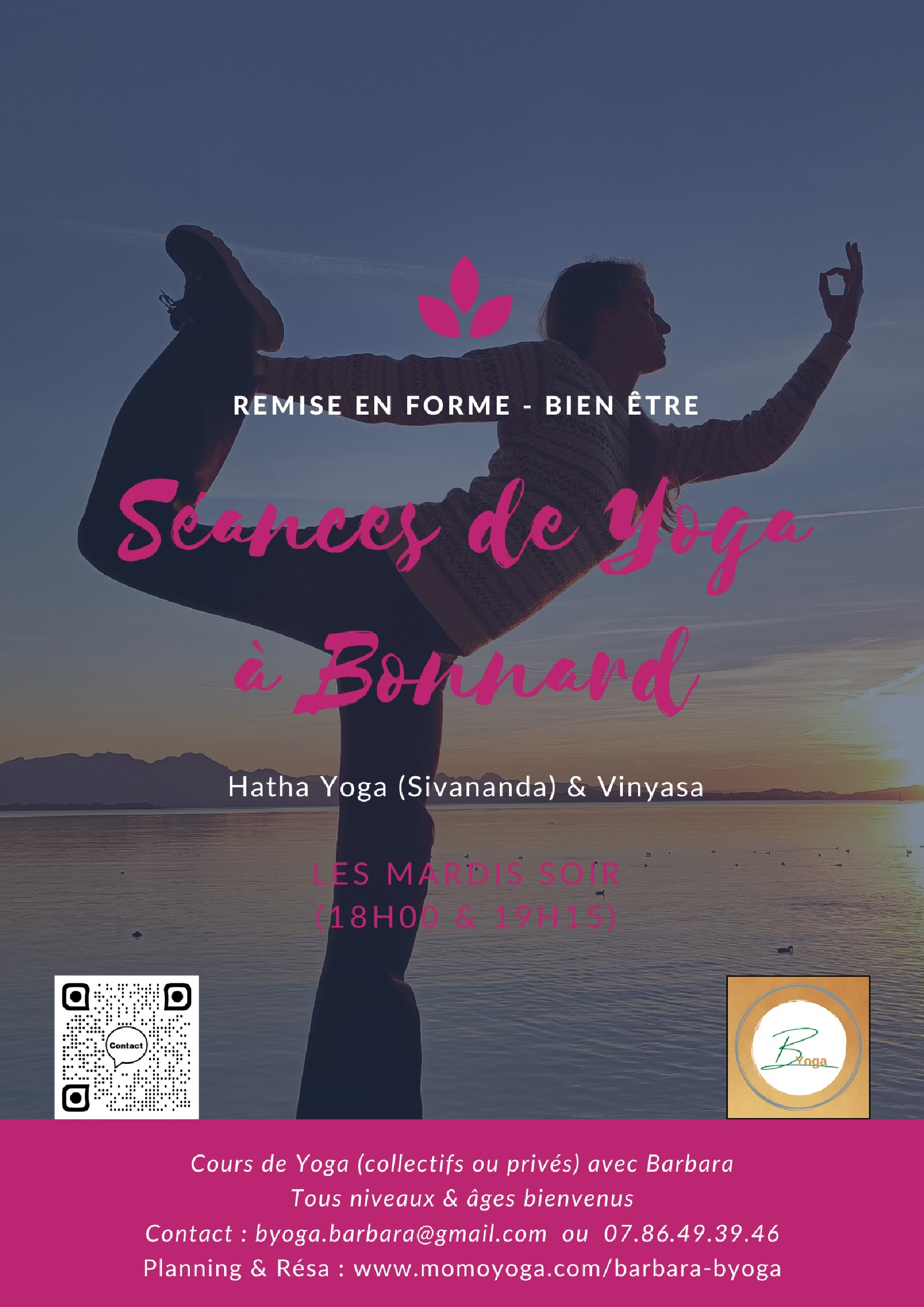 Yoga à Bonnard mardi soir 18h et 18h15